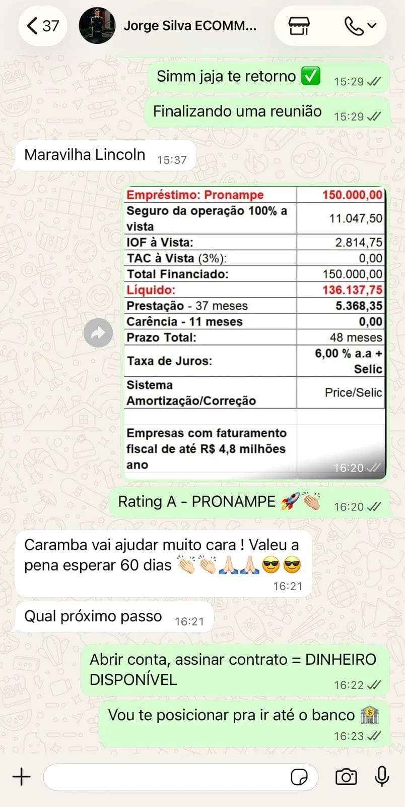 Comprovante de análise de crédito para CNPJ