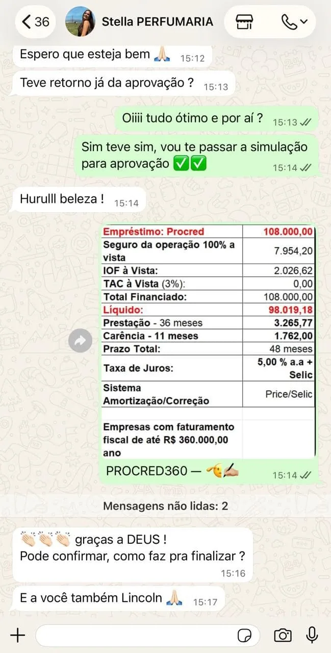 Comprovante de proposta de crédito PJ